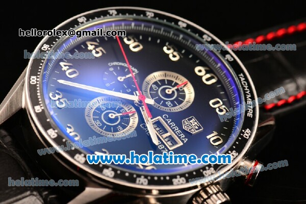 Tag Heuer Carrera Calibre 1887 Chrono Miyota OS10 Quartz Steel Case with Black Leather Strap and Silver Arabic Numeral Markers - Click Image to Close